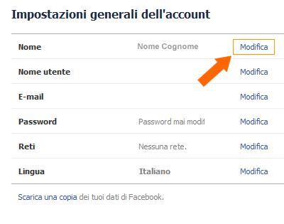 Come modificare account