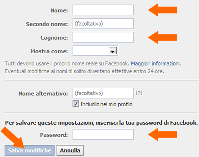 Come modificare nome facebook