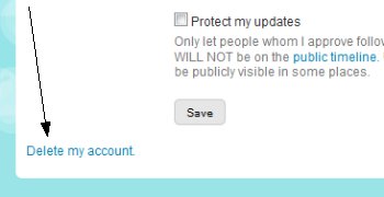 delete account dal pannello setting di Twitter
