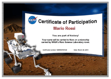 certificato spedizione nome su Marte