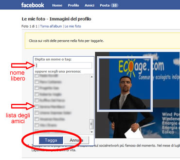 clicca sui volti nella foto e digita il tag o il nome della persona