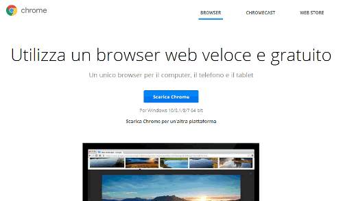 la home page di Google Chrome