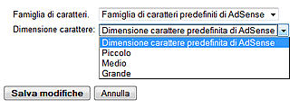 dimensione carattere adsense: carattere piccolo, carattere medio, carattere grande