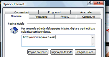 come modificare la pagina iniziale di Explorer