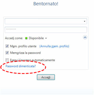 password dimenticata Msn Messenger