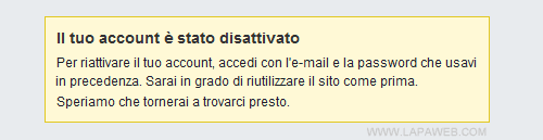 il tuo account è stato disattivato