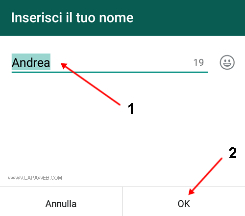 scrivere il nuovo nome e premere su OK