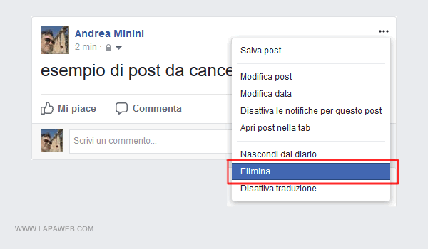 selezionare Elimina 