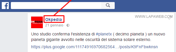 clicco sul nome della pagina nell'ultimo post ricevuto