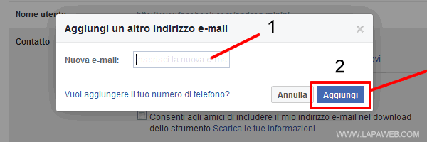 scrivere l'indirizzo di posta elettronica e cliccare sul pulsante AGGIUNGI