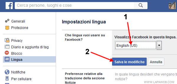 come cambiare la lingua su Facebook