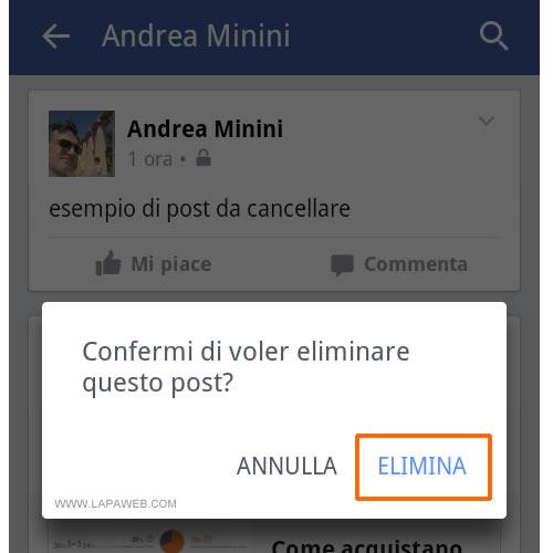 pigiare su ELIMINA