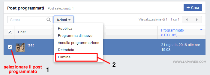 come annullare la programmazione di un post