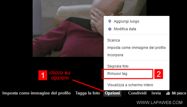 selezionare OPZIONI in basso e poi RIMUOVI TAG nel menù