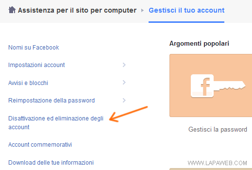 cliccate due volte sulla voce eliminare il mio account in modo permanente