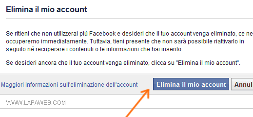 cliccate sul pulsante Elimina il mio account