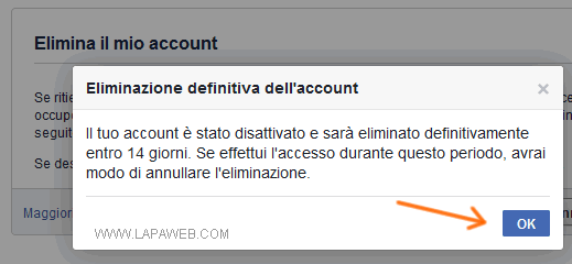 il vostro account è stato disattivato ed è in corso di cancellazione