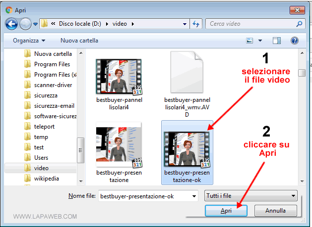 selezionare il file video da caricare