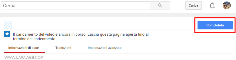 cliccare su Caricato per concludere l'upload