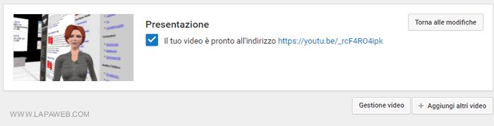 il link del video appena caricato su YouTube