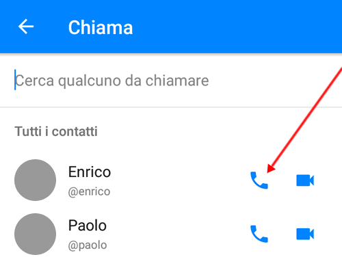 come chiamare con Messenger