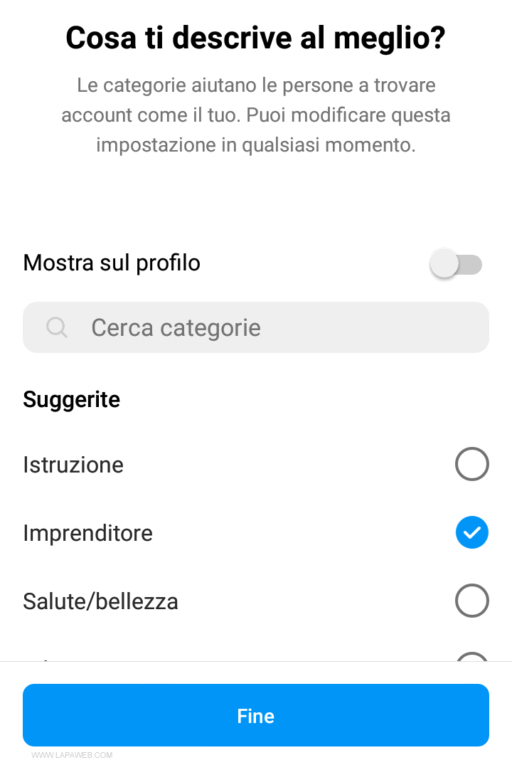 seleziona la categoria
