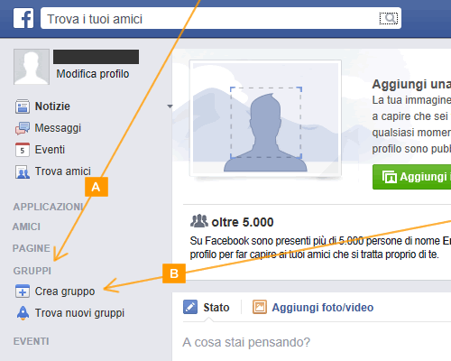 le due possibilità per creare un gruppo su Facebook