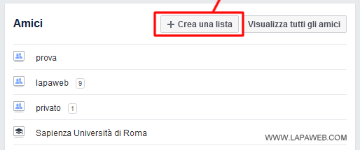 cliccare su CREA UNA LISTA