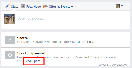 cliccare su VEDI POST nel riquadro dei post programmati