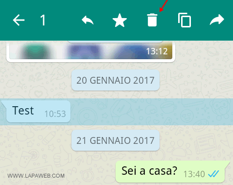 pigiare sull'icona con il cestino