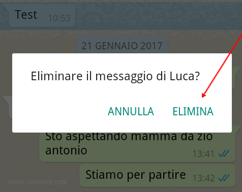 premere sul pulsante ELIMINA