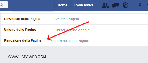 cliccate su Rimozione della pagina oppure sul link Modifica a destra