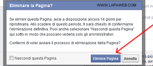 cliccate su Elimina pagina