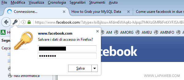 non salvare la login e password sul browser