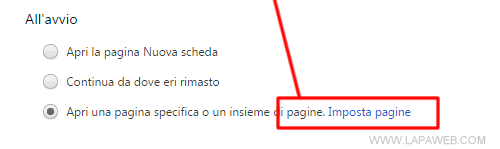 cliccare su IMPOSTA PAGINE