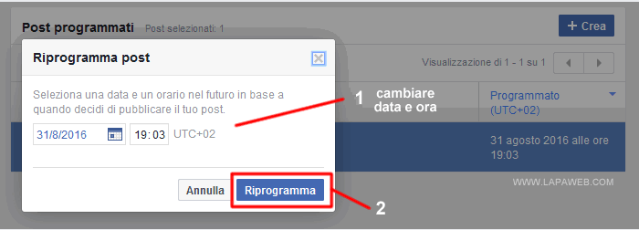 come cambiare la data di pubblicazione di un post