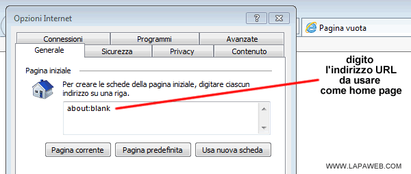 digitare il nuovo indirizzo URL