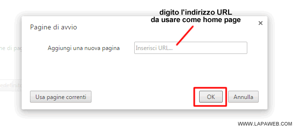 digitare l'indirizzo URL della home page