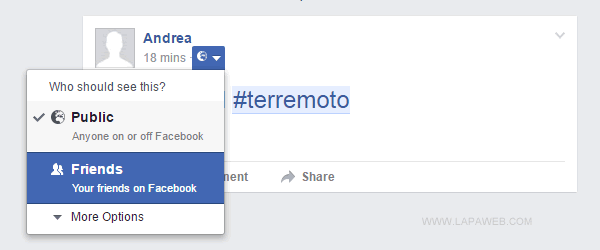 come cambiare la privacy del post con un hashtag