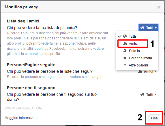 selezionare AMICI e cliccare su FINE