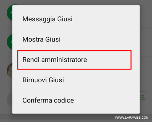 selezionare la voce Rendi amministratore