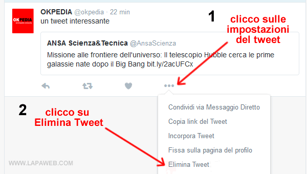 cliccare sulle impostazioni del tweet da eliminare