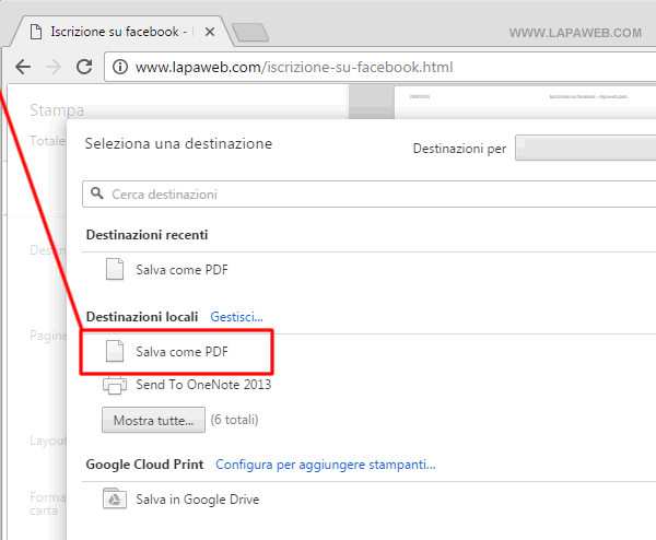 selezionare  SALVA COME PDF