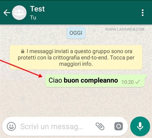 nella chat il messaggio è in grassetto