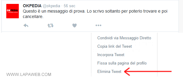 clicco sulla voce ELIMINA TWEET