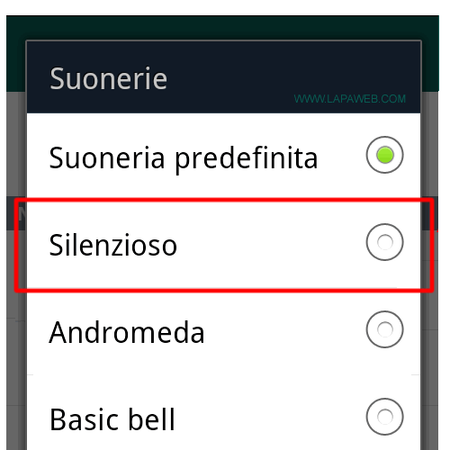 selezionare SILENZIOSO 