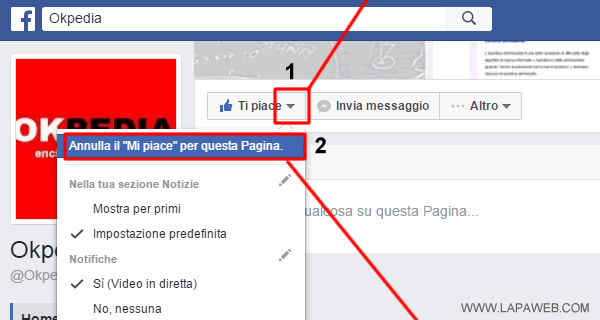 Eliminare MI PIACE sulla pagina Facebook