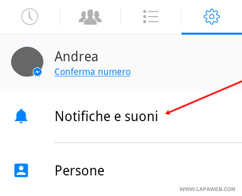 selezonare NOTIFICHE E SUONI