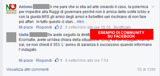 esempio di discussione in un gruppo Facebook