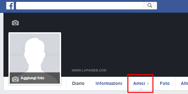 cliccare su AMICI nella pagina del mio profilo FB